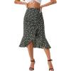 imageAllegra K Floral Midi Skirt for Womens Summer Casual Drawstring Side Ruffled SkirtsBlack