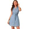 imageAllegra K Womens Denim Collar Button Down Tie Waist Jean Shirt DressLight Blue