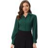 imageAllegra K Womens Long Sleeve Button Down Shirt Vintage Collared Work BlouseDark Green