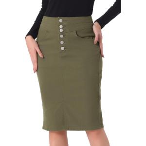 imageAllegra K Womens Jean Skirts Split Casual High Waist Bodycon Denim Pencil SkirtArmy Green