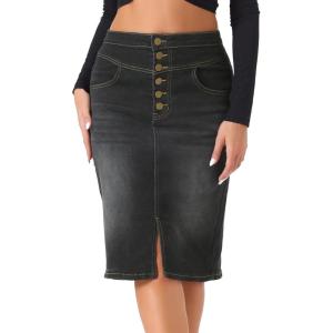 imageAllegra K Womens Jean Skirts Split Casual High Waist Bodycon Denim Pencil SkirtBlack