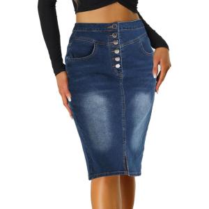 imageAllegra K Womens Jean Skirts Split Casual High Waist Bodycon Denim Pencil SkirtDark Blue