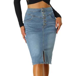 imageAllegra K Womens Jean Skirts Split Casual High Waist Bodycon Denim Pencil SkirtLight Blue