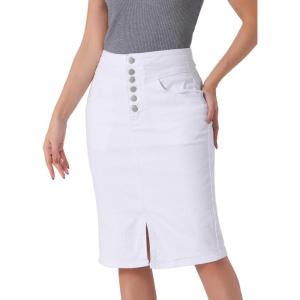 imageAllegra K Womens Jean Skirts Split Casual High Waist Bodycon Denim Pencil SkirtWhite