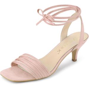 imageAllegra K Womens Kitten Heel Lace Up Suede Heel SandalsDust Pink