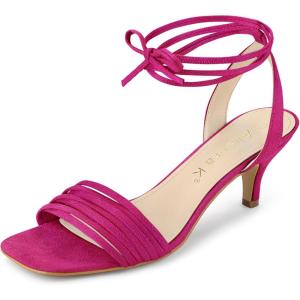 imageAllegra K Womens Kitten Heel Lace Up Suede Heel SandalsHot Pink