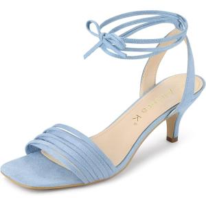 imageAllegra K Womens Kitten Heel Lace Up Suede Heel SandalsSky Blue