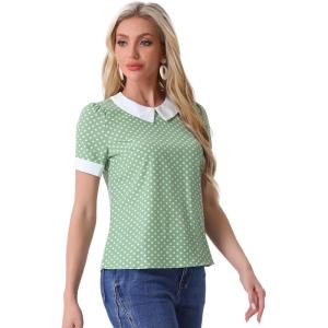 imageAllegra K Womens Peter Pan Collar Shirt Vintage 1950s Polka Dots BlouseDusty Green