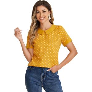 imageAllegra K Womens Peter Pan Collar Shirt Vintage 1950s Polka Dots BlouseYellow