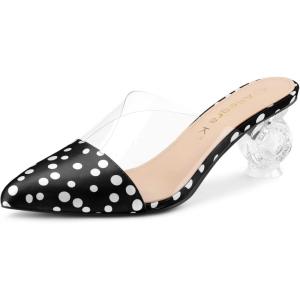 imageAllegra K Womens Polka Dots Clear Chunky Heels Slides MulesBlack