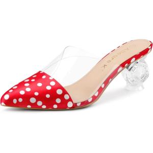 imageAllegra K Womens Polka Dots Clear Chunky Heels Slides MulesBright Red