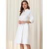 imageAllegra K Womens Casual V Neck Stand Collar Puff Elbow Sleeve Flare Midi Dress with PocketsWhite