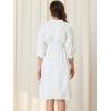 imageAllegra K Womens Casual V Neck Stand Collar Puff Elbow Sleeve Flare Midi Dress with PocketsWhite