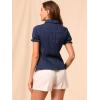 imageAllegra K Womens Cotton Short Sleeve Button Down Peter Pan Collar BlouseBlue