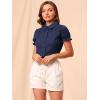 imageAllegra K Womens Cotton Short Sleeve Button Down Peter Pan Collar BlouseBlue