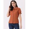 imageAllegra K Womens Cotton Short Sleeve Button Down Peter Pan Collar BlouseBrown Red
