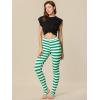 imageAllegra K Womens Leggings Printed High Waist Elastic Waistband Party Yoga Christmas Stirrup PantsGreen Whitestripe