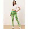 imageAllegra K Womens Leggings Printed High Waist Elastic Waistband Party Yoga Christmas Stirrup PantsYellow Greenstripe