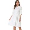 imageAllegra K Womens Casual V Neck Stand Collar Puff Elbow Sleeve Flare Midi Dress with PocketsWhite