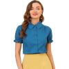 imageAllegra K Womens Cotton Short Sleeve Button Down Peter Pan Collar BlouseOcean Blue