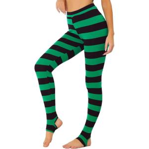 imageAllegra K Womens Leggings Printed High Waist Elastic Waistband Party Yoga Christmas Stirrup PantsBlack Greenstripe