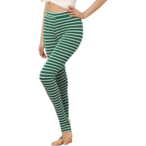 imageAllegra K Womens Leggings Printed High Waist Elastic Waistband Party Yoga Christmas Stirrup PantsDark Green Whitestripe