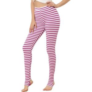 imageAllegra K Womens Leggings Printed High Waist Elastic Waistband Party Yoga Christmas Stirrup PantsFushcia Whitestripe