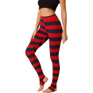 imageAllegra K Womens Leggings Printed High Waist Elastic Waistband Party Yoga Christmas Stirrup PantsNavy Redstripe