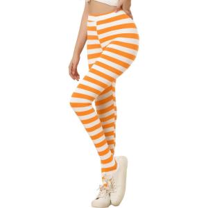 imageAllegra K Womens Leggings Printed High Waist Elastic Waistband Party Yoga Christmas Stirrup PantsOrange Whitestripe