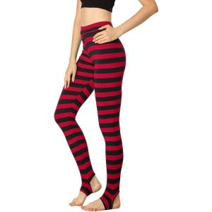 imageAllegra K Womens Leggings Printed High Waist Elastic Waistband Party Yoga Christmas Stirrup PantsRed Blackstripe