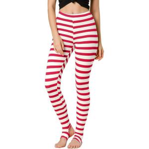 imageAllegra K Womens Leggings Printed High Waist Elastic Waistband Party Yoga Christmas Stirrup PantsRed Whitestripe