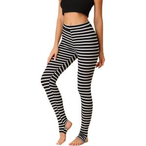 imageAllegra K Womens Leggings Printed High Waist Elastic Waistband Party Yoga Christmas Stirrup PantsWhite Blackcolor Stripe