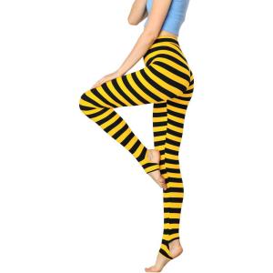 imageAllegra K Womens Leggings Printed High Waist Elastic Waistband Party Yoga Christmas Stirrup PantsYellow Blackstripe