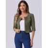 imageAllegra K Denim Jacket for Womens Collarless 2024 Cardigan 34 Sleeve Crop Jean JacketsArmy Green