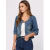 imageAllegra K Denim Jacket for Womens Collarless 2024 Cardigan 34 Sleeve Crop Jean JacketsBlue