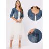 imageAllegra K Denim Jacket for Womens Collarless 2024 Cardigan 34 Sleeve Crop Jean JacketsBlue