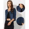 imageAllegra K Denim Jacket for Womens Collarless 2024 Cardigan 34 Sleeve Crop Jean JacketsDark Blue