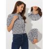 imageAllegra K Plaid Blouse for Womens Bow Tie Neck Puff Short Sleeve Gingham Shirt Top