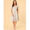 imageAllegra K Womens 2023 Summer Floral Square Neck Short Sleeve Midi Aline DressBeige