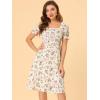 imageAllegra K Womens 2023 Summer Floral Square Neck Short Sleeve Midi Aline DressBeige