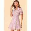 imageAllegra K Womens Gingham Checks Ruffled Peter Pan Collar 1960s Mini DressDusty Pink