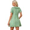 imageAllegra K Womens Gingham Checks Ruffled Peter Pan Collar 1960s Mini DressGreen White