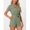 imageAllegra K Womens Short Jumpsuit Short Sleeve Tie Waist 100 Cotton Cargo Jumpsuit with PocketsArmy Green