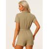 imageAllegra K Womens Short Jumpsuit Short Sleeve Tie Waist 100 Cotton Cargo Jumpsuit with PocketsKhaki