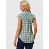 imageAllegra K Womens Summer Plaid Tops Casual Short Sleeves Western Button Down ShirtGreen White