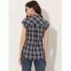imageAllegra K Womens Summer Plaid Tops Casual Short Sleeves Western Button Down ShirtNavy Blue