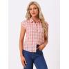 imageAllegra K Womens Summer Plaid Tops Casual Short Sleeves Western Button Down ShirtPinkbeige