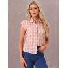 imageAllegra K Womens Summer Plaid Tops Casual Short Sleeves Western Button Down ShirtPinkbeige