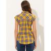 imageAllegra K Womens Summer Plaid Tops Casual Short Sleeves Western Button Down ShirtYellow