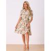 imageAllegra K Womens Vintage Peter Pan Collar High Waist Flowy Midi Puff Sleeve Floral DressBeige Pink